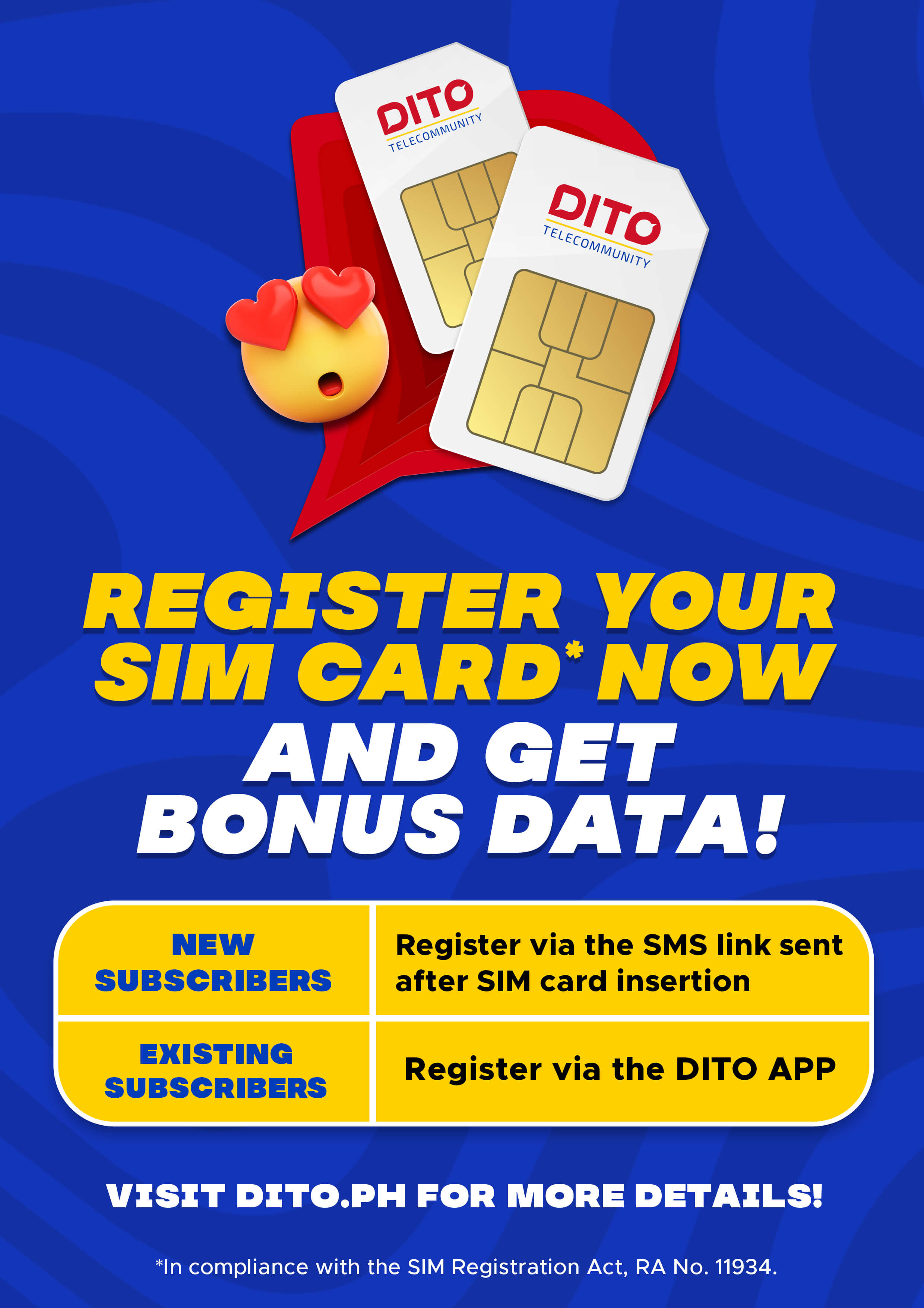 Register your DITO SIM in 3 easy steps and claim your bonus data now!